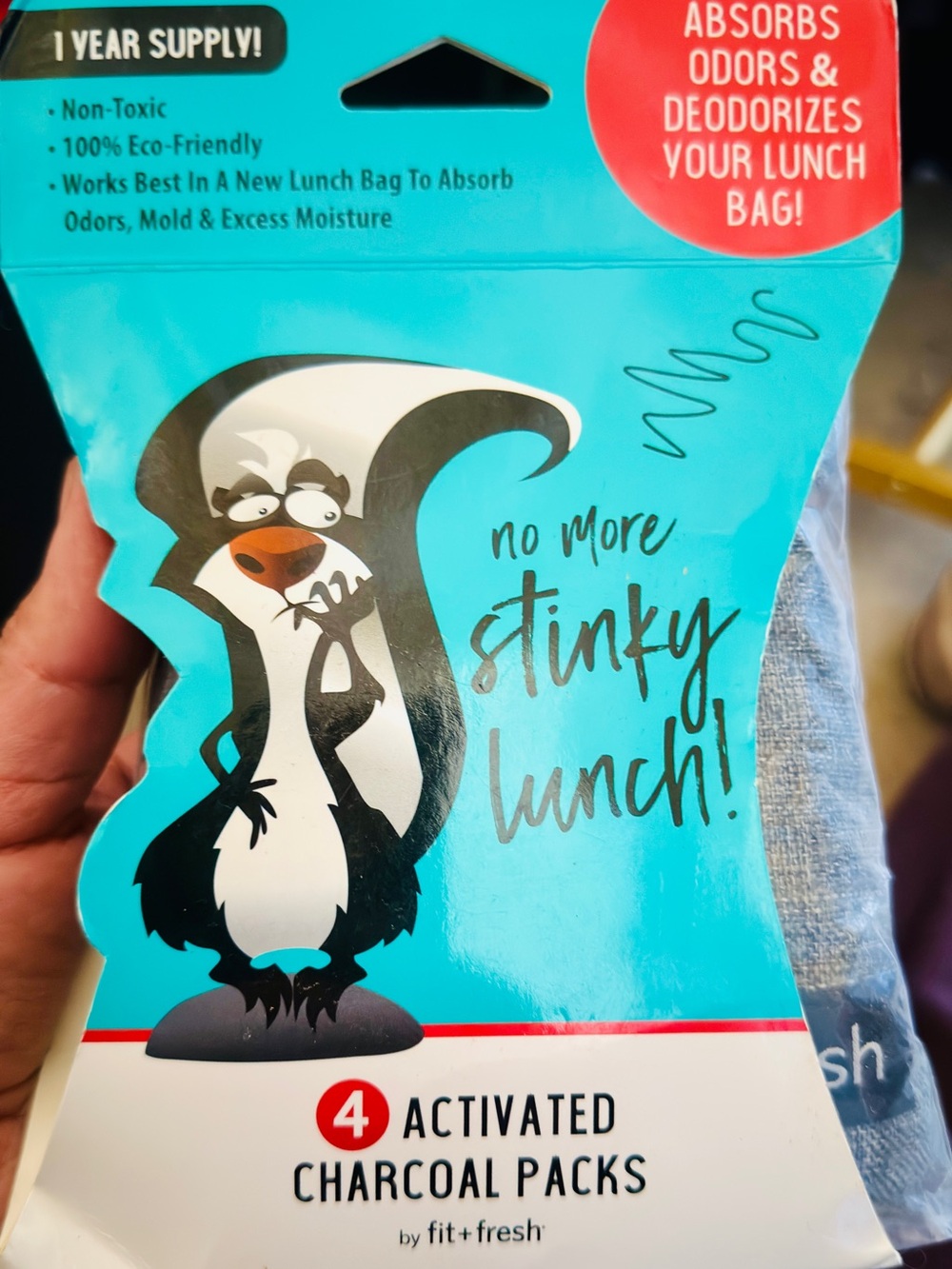Activated Charcoal Packs - Blue Odor Absorbing Lunch Deodorizer (4 Pack)
